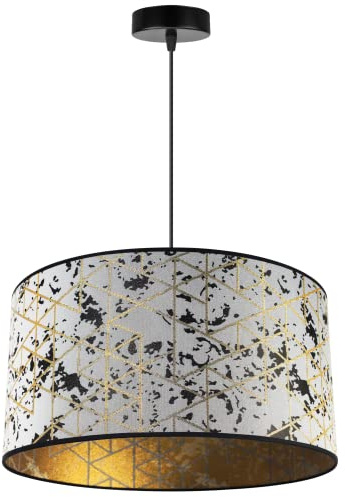 Light-Home Werona Elegant Hängelampe - Modern Deckenlampe für Wohnzimmer Schlafzimmer und Esszimmer - Pendelleuchte aus Metall mit Classic Lampenschirm - Weiß - Gold - 23x45 cm