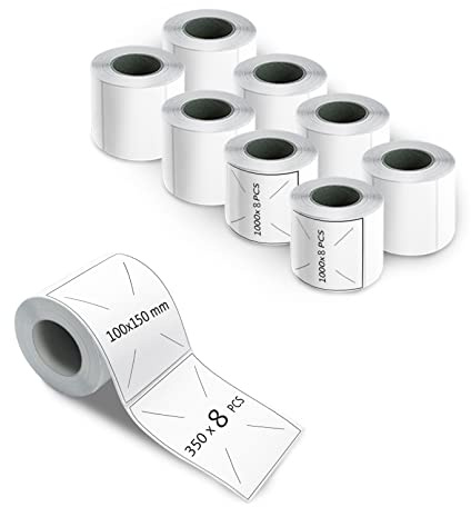 m MU Etiketten Selbstklebend, 150×100MM, 8 Rolle Pack Etikett x 350 St. Je Rolle = 2800 Label, Kompatibel für Etikettendrucker,DHL-UPS-DPD,Adressetiketten Selbstklebend|15×10CM