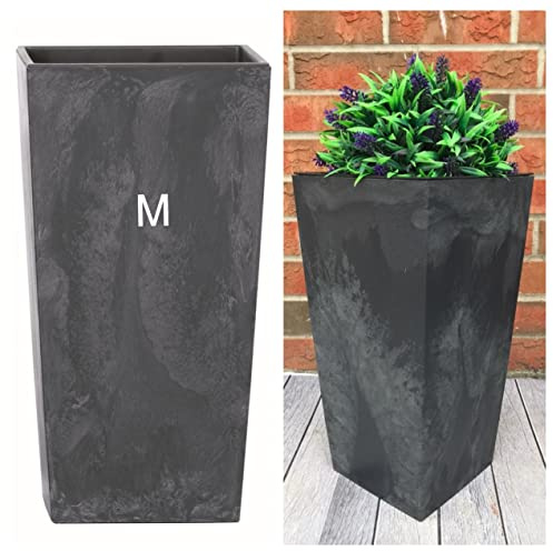 MELTOM Blumenkübel mit Einsatz Slim Hoch Quadratisch Beton Optik Farbe: Anthrazit M (BxH): 23 x 44 cm