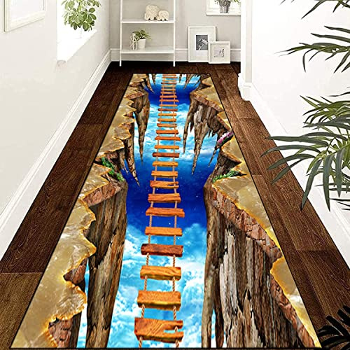 Siunwdiy Teppich Läufer Flur rutschfest,3D Holzmaserung Korridor Teppichläufer Waschbar Modern Küche Schlafzimmer Wohnzimmer Läufer Teppich Breite 60Cm/ 80Cm,A12,60x200cm/2ftx6.6ft