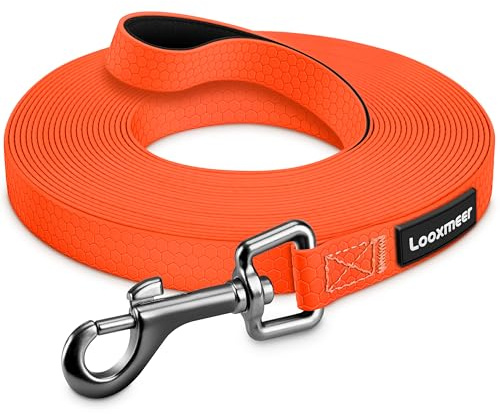 Looxmeer Träningskoppel för Hundar, 3m / 5m / 7m / 10m / 15m / 20m / 25m / 30m Robust Hundkoppel med Förvaringsväska, D-karbin, Neonorange