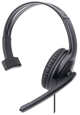 Manhattan Mono On-Ear Headset (USB), Microphone Boom (padded), Adjustable Headband, In-Line Volume Control, Ear Cushion, USB-A for both sound and mic use, cable 1.5m, Three Year