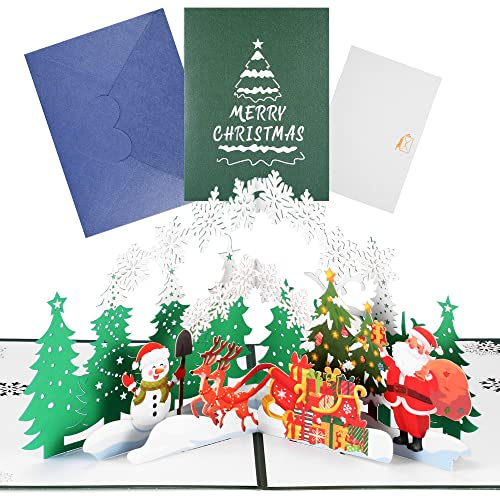 MELLIEX 3D Weihnachtskarten, Papier Craft Pop Up Karte Weihnachts Grußkarten mit Umschlag Set für Neue Jahr Weihnachtsgrüße