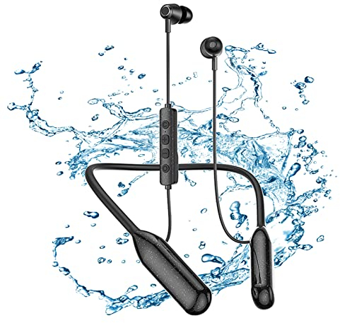 SOPPY Neckband Earphones Bluetooth 5.3 Wireless In-Ear Headphones with Mic, IPX6 Sport Earbuds Wireless for Running, Magnetic Headset Lightweight Earphones with 120 Hours Playtime - Black