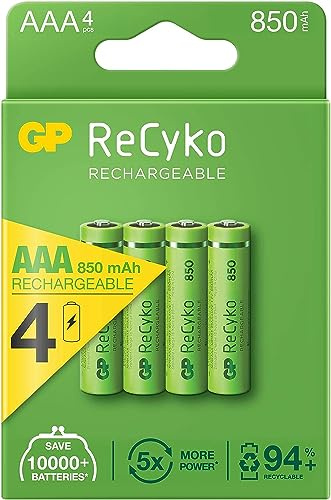 GP ReCyko Lot de 4 piles AAA rechargeables 500 fois, puissantes, respectueuses de l'environnement