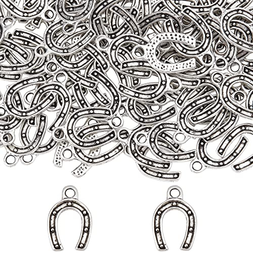 SUNNYCLUE 1 Box 100 Stück Hufeisen Charms Silber Hufeisen Charms Bulk Tibetische Legierung Western Cowboy Glücksbringer Für Schmuckherstellung Charme DIY Halskette Armband Ohrring Basteln Frauen Anfän