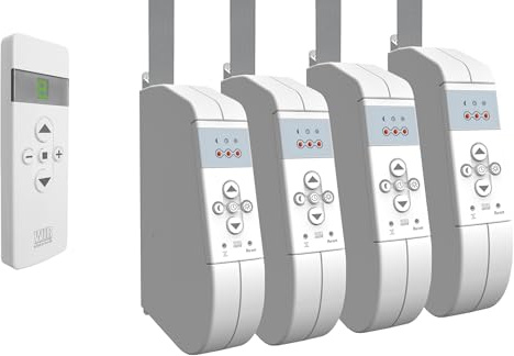 WIR elektronik, eWickler 2 Fenster Funk-Set, eW930-F-M, 4x elektrischer Gurtwickler + 1x Fernbedienung FB-9, für 12-15 mm Gurtband, Aufputz, bis 45 kg, inkl. Netzstecker (4 Fenster)