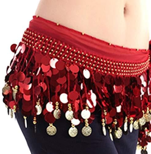 HXSCOO Frauen Bauchtanz Wrap Bauchtanz Münzgürtel Samt Tribal Dance Kostüm Bauchtanz Hüfttuch Zigeunerflügel (Color : Rot, Size : M)