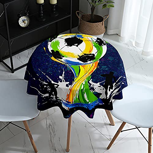 Lukery Tischdecke Abwaschbar Gartentischdecke, Tischdecke Rund Tischdecken 3D Tischtuch Outdoor Indoor, Tisch Schutz für Geburtstag (Durchmesser 180cm,Fußball-Trophäe)