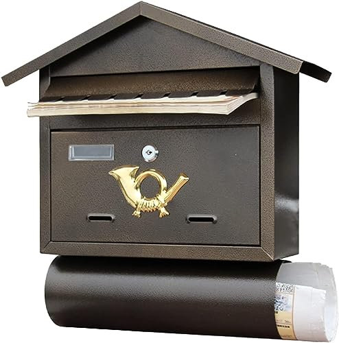 Briefkasten, wandmontierter Briefkasten, Briefkasten, wandmontierter Briefkasten, braun, nordisch-schicker Postbriefkasten mit Zeitungsrolle und Sichtfenster, abschließbarer Postmanager for Home Offic