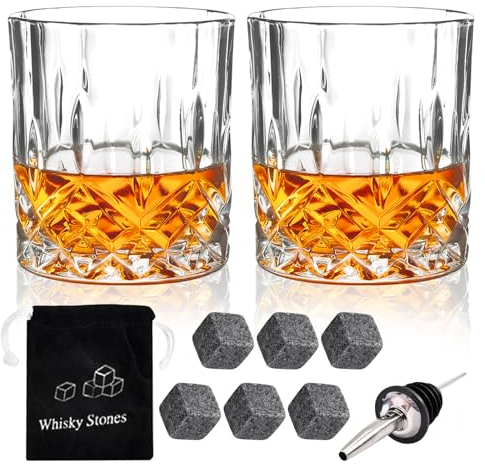 Lot de 2 verres à whisky en diamant de 300 ml, pour scotch, bourbon, brandy, rhum, cocktail, maison, bar, fête, homme