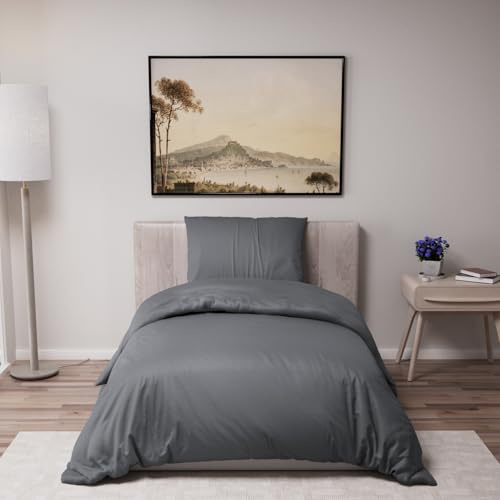 Dreamzie - Bettwäsche 140x200 + 1 Kissenbezug 65x65cm - Dunkelgrau | 100% Mikrofaser · Bettbezug 140x200 · 2 Teile · Einzelbett · Reißverschluss · OEKO-TEX · Weich · Pflegeleicht · Bügelfrei