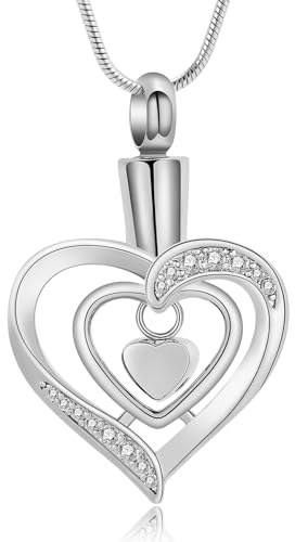 Minicremation Collar de urna de cremación en forma de corazón para cenizas para mujeres, colgante de acero inoxidable, recuerdo conmemorativo, joyería en forma de medallón, regalo para Navidad/Día de