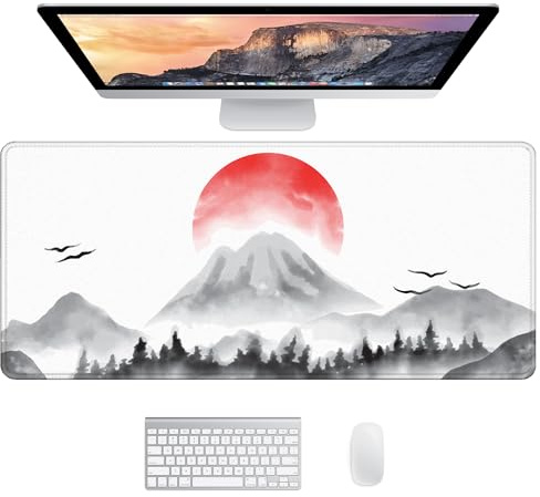 JJ PRIME - Schreibtischunterlage XXL Mauspad Gaming | Schreibtischunterlage Groß Maus Pad | Großes Mauspad XXL Gaming | Laptop Unterlage Schreibtisch Matte - Mousepad 900x400 mm (Japanische Sonne)