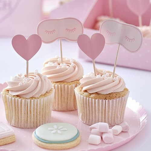 Ginger Ray Eye Mask and Hearts Cupcake Toppers Birthday Pamper Party Cake Decorations 12 Pack