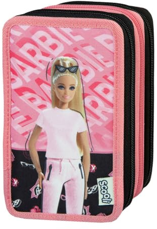 Scooli - Tripledecker Schüleretui Barbie - Großes Schüleretui mit hochwertigen Stiften - praktisch und funktional - für die Schule und unterwegs - hochwertige Qualität - ab 6 Jahren