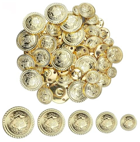 Aililong 50 Stück Goldene Knöpfe Set in 5 Größen - Für Schuluniformen, Jacken und Anzüge - Modische Metallknöpfe in Exquisitem Design - Langlebig & Einfach zu Nähen - Knöpfe Gold