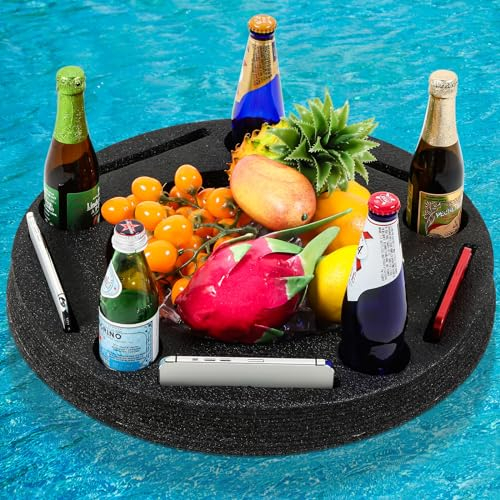 Qinyoung Large Floating Drink Holder Black Floating Refreshment Table Tray 5 Compartment Versatile and Portable Floating Pool Tray for Swimming Pool Accessories Hot Tub Beach and Party Decor