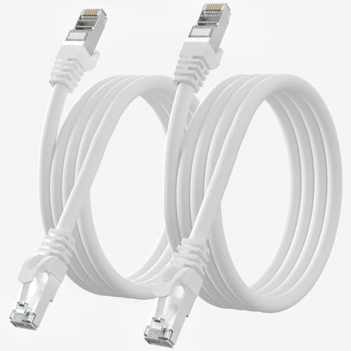Soibke Cable Ethernet 3m Cat 7 2 Pièces Câble Rj45 3m Blindé Haute Vitesse | Câble Reseau Gigabit Imperméable Cable LAN SFTP Blanc Cables Internet pour Routeur Modem -10Gbit/s 600MHz