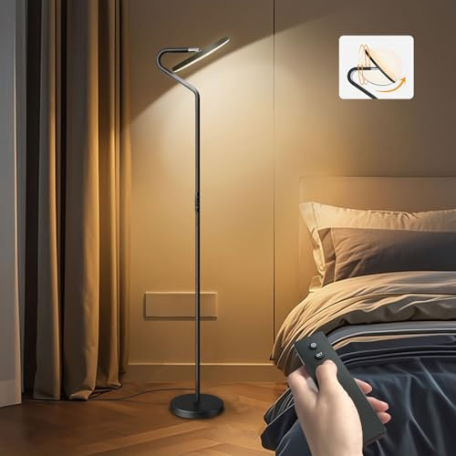 BBHome Lampada da Terra LED, 36W/3850LM piantana lampada da terra moderna, 3000K-6500K Dimmerabile con Controllo Remoto e Tocco, Piantane da Salotto per Soggiorno, Camera da Letto e Ufficio, Nero