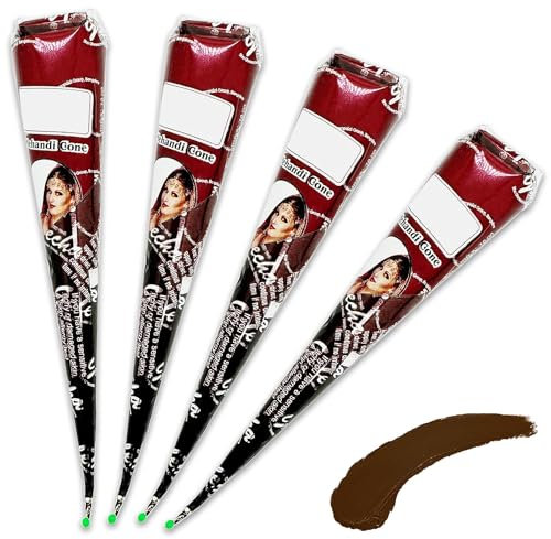 Henna Braun für Sommersprossen, 2024 Henna Tattoo Farbe Braun für Temporäre Tattoo, Henna Braun Paste Cones Kegel, Natürlich Braunes Henna Einfache Anwendung Ohne Zusätze (4 pcs)