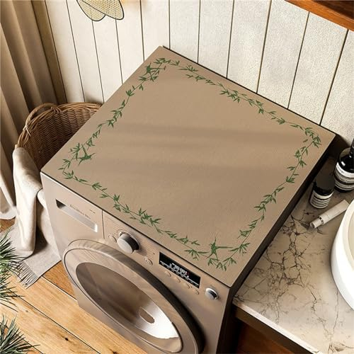 Morbuy Waschmaschinenauflage rutschfest, Vintage Stil Bambus Muster Khaki Farbe Waschmaschinenauflage Saugfähig Schnelltrocknend Waschmaschinen Auflage Küchenunterlage (60x60cm,Grün)