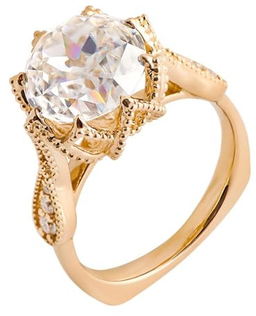 Epinki Echte Goldschmuck, 750 Gold Ringe, Vintage Blumen Verlobungsring mit Rund 3ct Moissanit, 18K Gold Freundschaftsringe Eheringe Gr.57 (18.1)