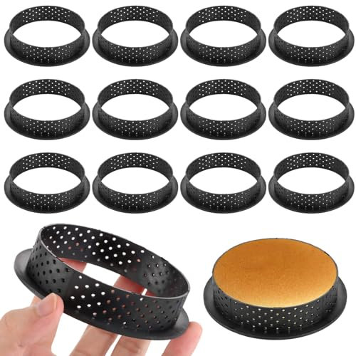 LOPYXBR 15 moldes para tartelette de 8 cm, forma redonda, para mousse, para tartaleta, con orificios de ventilación, forma redonda, moldes para mousse y herramientas de repostería
