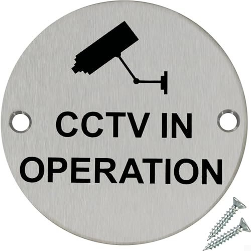 Fire Door Guru® Door Sign - 76mm Disc - Stainless Steel Safety Sign - Fixings Included (CCTV In Operation)