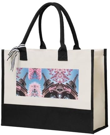 WYCZHY Ölgemälde Paris Eiffelturm Halloween Tragetasche, Leinen-Geschenktasche mit Griffen, Tragetasche für Junggesellinnenabschied, Strandausflug, beige, Einheitsgröße