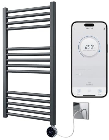 Greened House Anthracite Electric WiFi Heated Towel Rail 400mm W x 800mm H | Smart WiFi Controlled, 7 Day Programming, App Compatibility, Straight