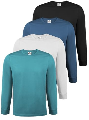 ALPIDEX Camiseta Hombre Manga Larga Pack de 4 100% Algodón Básica Lisa Algodón Elástico Cuello Redondo Camiseta Interior, Tamaño:M, Color:Water
