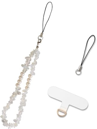 MORSUNBELA Handykette Kurz Handyanhänger Handyschmuck Handgelenk Handyband Handykette Perlen Universal Lanyard Handschlaufe Weiß