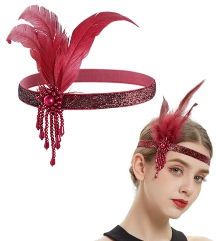 Yphzmtz Cinta para la cabeza con plumas de los años 20, tocado para la cabeza con brillos de moda, adorno de pelo para mujer y niña, para fiesta de graduación, fiesta temática Gatsby, fiesta de cóctel