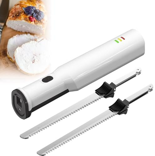 ELIKBH Couteau à Découper Électrique sans Fil, Coupe-Pain Rechargeable, avec 2 Lames en Acier Inoxydable, Couteau à Trancher la Viande Rechargeable, pour Découper Efficacement la Viande