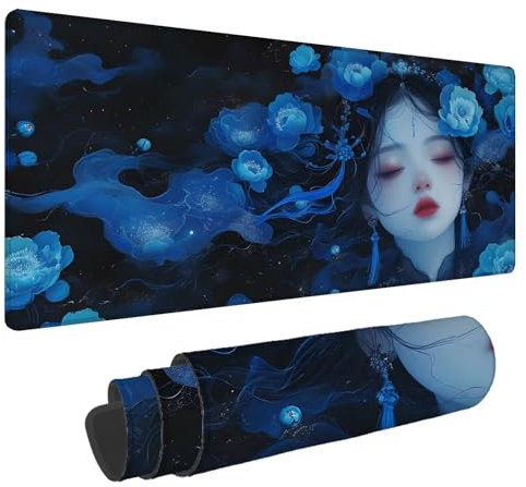 Tapis de Souris Dessin Animé Tapis de Souris XXL Femme 1500x800x4mm Tapis Souris Gamer,Sous Main Bureau Ordinateur Portable,Mouse Pad Bords Cousus Caoutchouc Antidérapante,pour Souris et Clavier A-160