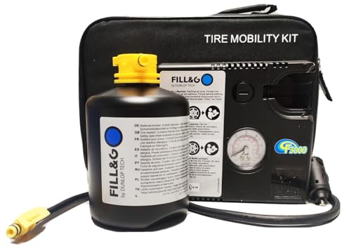 Sistema di Riparazione Pneumatici Kit Gonfia e Ripara Fill&Go by Dunlop Tech per BMW Serie 3 tutte le versioni, Pompa Elettrica da 620 ML