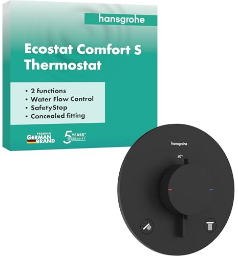 hansgrohe Ecostat Comfort S - Duschthermostat Unterputz, Duscharmatur mit Sicherheitssperre (SafetyStop) bei 40° C, Thermostat für die Dusche, Mischbatterie für 2 Verbraucher, Mattschwarz, 33715670
