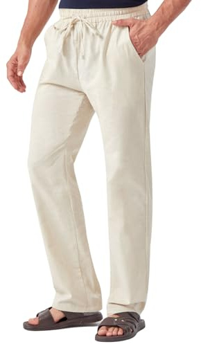 Zylioo långa ben linnebyxor män, extra långa sommarlinnebyxor casual tygbyxor fritidsbyxor, Beige, L Lång