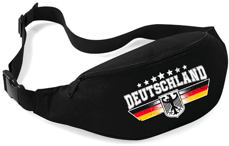Deutschland Bauchtasche | EM & WM – Fußball Fan Gürteltasche mit Flagge – Hüfttasche für Stadion, Public Viewing & Fan-Outfit – Unisex | M4 Schwarz