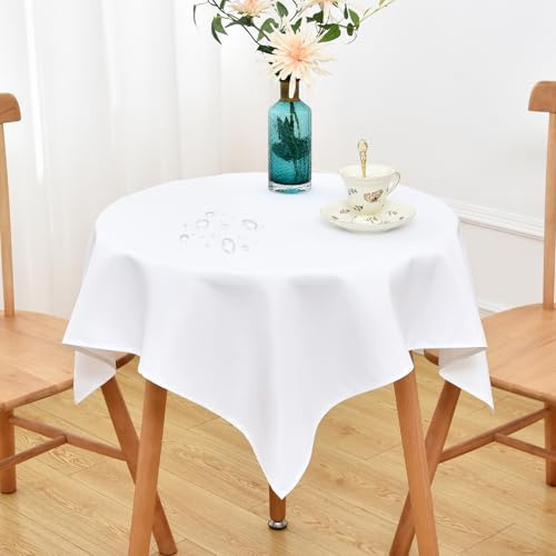 NEWISHER Farmhouse Water Resistant Small Square Tablecloth 92x92 cm | 36x36 inch Faux Linen Table Cloth Wipe Clean, White Washable End Table Cover for Nightstands, Bedside Stands, Small Tables