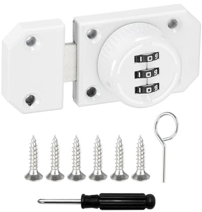 uxcell Cabinet Door Latch 2.17 x 1.5 Inch Zinc Alloy Keyless Combination Locks for Office Drawer Kitchen Cabinet Wooden Furniture White 1Pcs