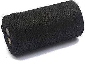 Corda di canapa, Corda di canapa in juta naturale, 2 mm, 100 metri, nera, for confezioni regalo fai da te, decorazioni for matrimoni e feste.