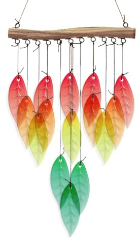 CUTHOLLOW Glasblätter Windspiel Hochwertiges, Regenbogen Windspiele Garten 58 CM, Einzigartiger Herrlicher Klang, Handgefertigt, Bemalt, Balkon Deko Gartendeko, Glockenspiel für Draußen Terrasse Rasen