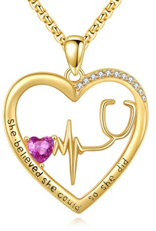 YFN Herz Halskette Sterling Silber Stethoskop Anhänger Halskette Herz Stethoskop Schmuck Geschenk für Damen
