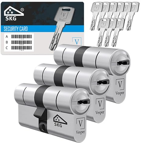 Vesper Extreme SKG3*** Schließzylinder gleichschließend konfigurierbar | Ein Schlüssel für alle Türen, Profilzylinder, 1 bis 4 Zylinder individuell zusammenstellen - Gleichschließende Zylinder