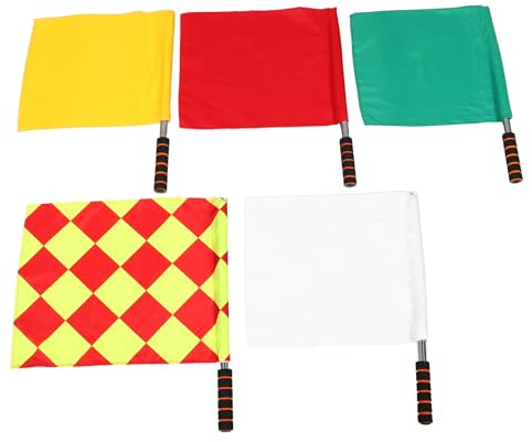 GANAZONO 5 Pièces Drapeaux Arbitre Football avec Poteaux Acier Inoxydable Légers Signalisation Visible pour Juge de Ligne Match et Entraînement Sportif
