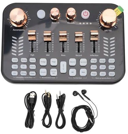 Horett Carte Son en Direct, Mélangeur de Son de Jeu, Interface D'entrée Micro 3.5mm, Mélangeur Podcast BT avec Effets Mixage DJ pour Téléphone PC Streaming
