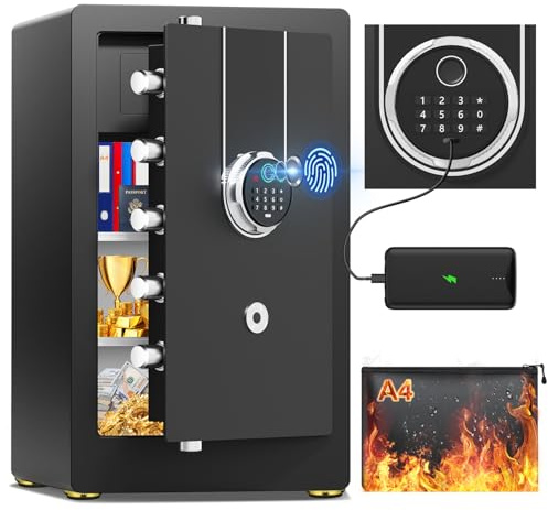 90L Gran Caja Fuerte Biométrica para el Hogar, Caja Fuerte Digital Ignífuga e Impermeable, Caja Fuerte para Muebles con Protección contra Robo para Pasaporte, Dinero, Documentos, Medicina