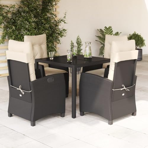 Mokuyary Grupo de comedor de jardín de 5 piezas con cojín, color negro, poliratán de polietileno, conjunto de asientos con sillas y mesa, juego de muebles de balcón para terraza, jardín, balcón -K-1